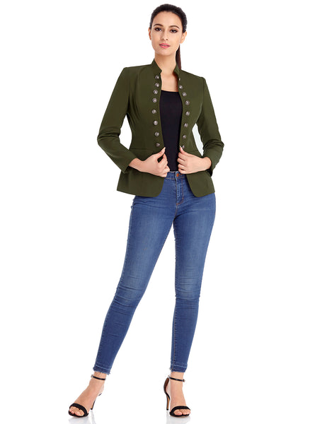 GRAPENT Women's Business Casual Buttons Pockets Open Front Blazer Suit Cardigan