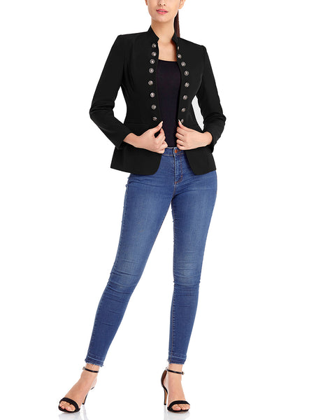 GRAPENT Women's Business Casual Buttons Pockets Open Front Blazer Suit Cardigan
