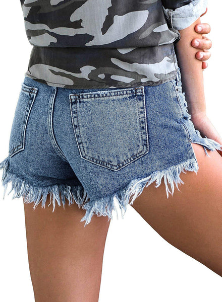 GRAPENT Women's High Waist Jean Short Casual Ripped Folded Hem Denim Jeans Shorts