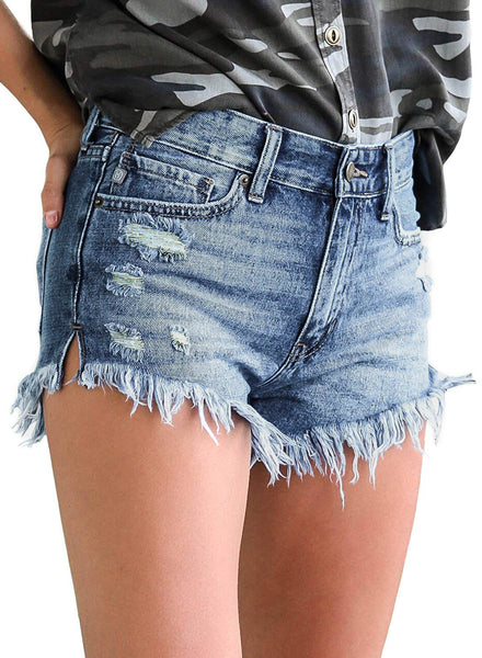 GRAPENT Women's High Waist Jean Short Casual Ripped Folded Hem Denim Jeans Shorts