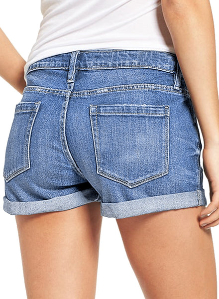 GRAPENT Women's High Waist Jean Short Casual Ripped Folded Hem Denim Jeans Shorts