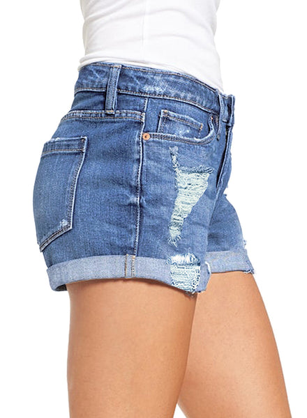 GRAPENT Women's High Waist Jean Short Casual Ripped Folded Hem Denim Jeans Shorts